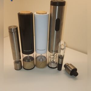 Stainless Steel Electric Wine Opener and Accessories, Black & White